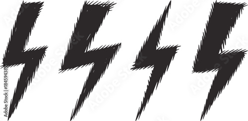 Four black jagged lightning bolts hand drawn white