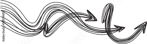 Hand drawn black ink wavy lines with arrows handdrawn
