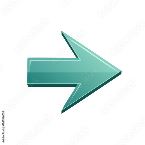 Aqua colored 3D arrow icon directing right side isolated on white background
