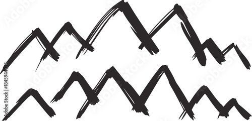 Hand drawn jagged black ink mountain peaks abstract