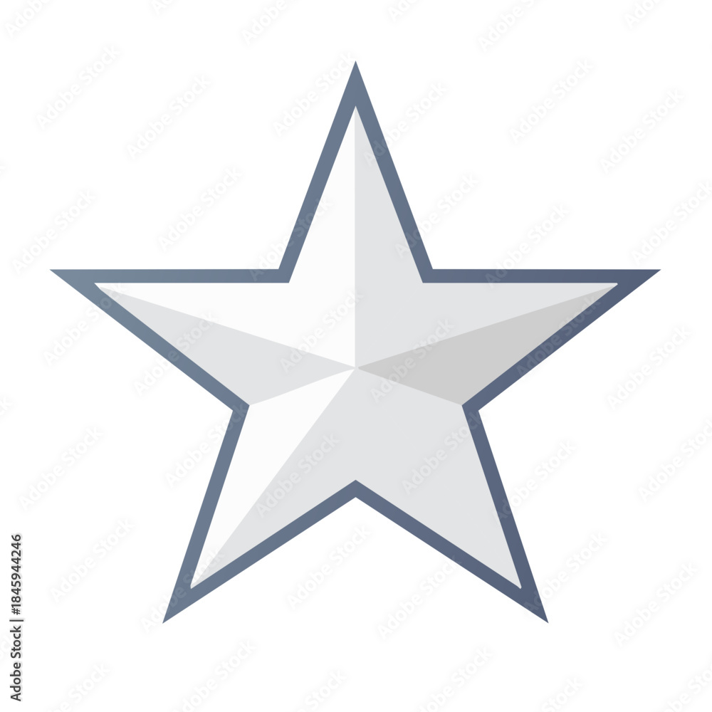 Fototapeta premium Flat illustration of a geometrical five-pointed star with gray fill and border against a white background