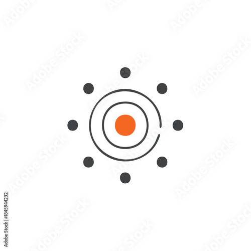 Abstract circular design with central orange dot surrounded by concentric circles and outer dots modern minimalist logo symbol