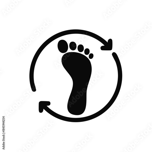 Footprint with Circular Arrows Signifying Movement or Recycling of Footprints Black Silhouette