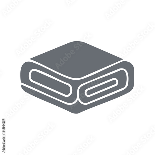Folded Bedding Icon: Clean and Contemporary Design for Bedroom Furnishings, Gray Square Shape