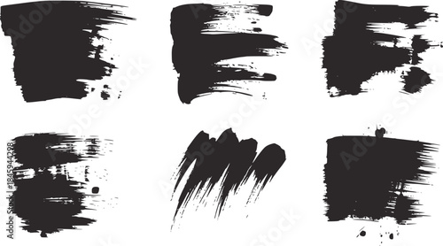 Six bold black grunge paint splatters white