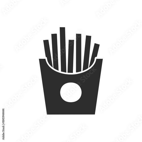 Black and white illustration of fast food French fries in a container