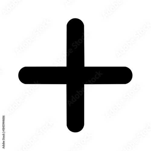 Black plus sign illustration for addition, mathematics or medical icon in graphic design element.