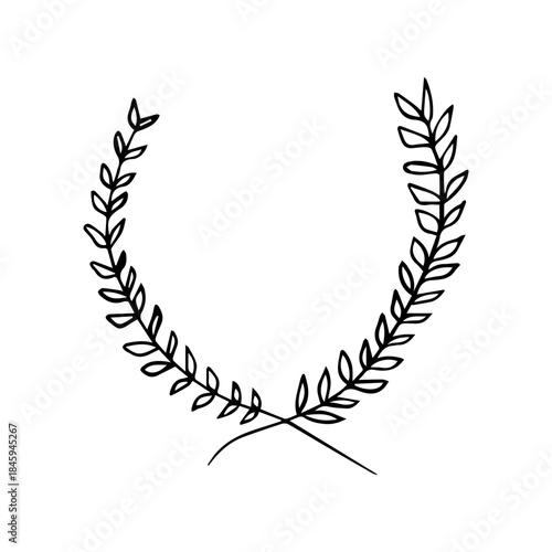 Minimalist Vector Laurel Wreath. Hand Drawn Leaves and Branches Line Art