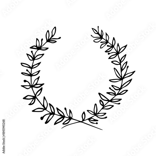 Minimalist Vector Laurel Wreath. Hand Drawn Leaves and Branches Line Art