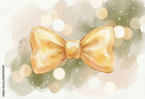 Yellow bow tie illustration on soft background with bokeh lights  