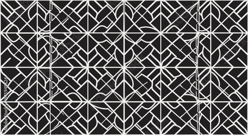 Seamless geometric pattern with abstract floral and diamond shapes in black and white.