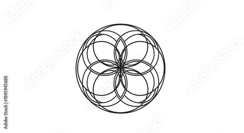 Geometric flower of life pattern in black and white for backgrounds.