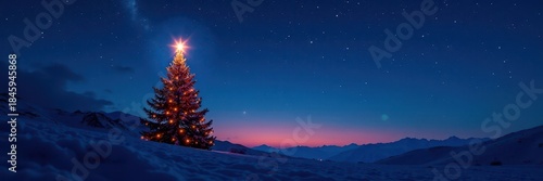 Christmas tree silhouette against a night sky with a shooting star , cold, celestial