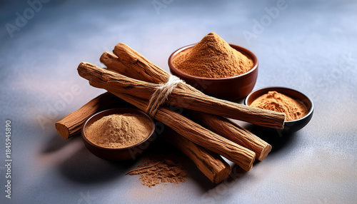 Vibrant Depiction Of Sandalwood Sticks And Powder