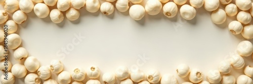 Close-up of white peppercorns forming a unique photo frame , spice, culinary, food photography