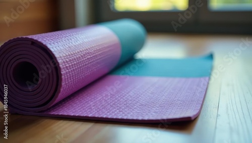 Close-up textured yoga mat, blurred background, yoga mat, shape