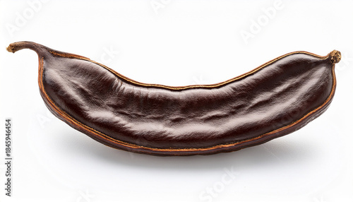 Single Dried Carob Pod Isolated On White Background Natural Organic Ceratonia Siliqua Fruit Raw Healthy Superfood Rich In Antioxidants And Dietary Fiber Plant Based Chocolate Alternative Vegan Ing