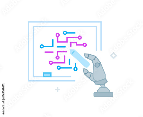 illustrations concept with businessmen. technology, partnership, artificial intelligence business robot, cybes. linear illustration Icons infographics. Landing page site print poster. Line story