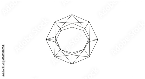 Abstract geometric shape with wireframe structure on white background, modern design.