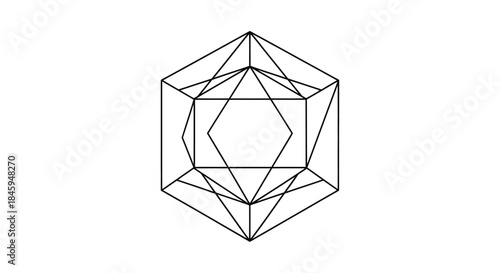 Geometric shape with lines and angles in black and white design.