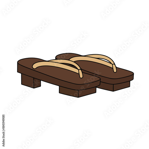 Word sentence describing the picture wooden japanese geta sandals on a white background, perfect for fashion, footwear, asian culture, and travelthemed designs.