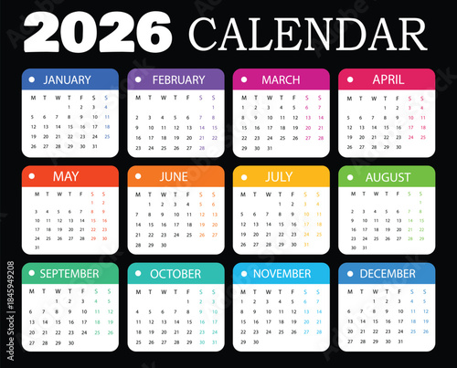 2026 Modern Colorful Calendar Template with Monthly Layout