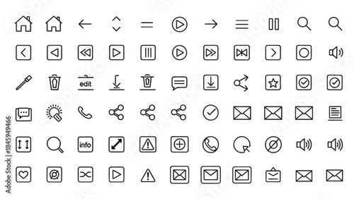 Comprehensive Set of Minimalist Line Icons for UI UX Design, isolated white background