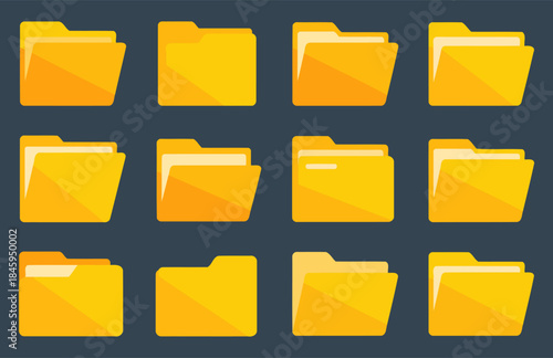 Bright Yellow File Folder Icons for Digital File Management and Design