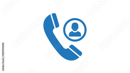 Blue Phone Call and Customer Support Icon with Person Symbol on Isolated White Background