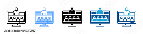 Online Meeting icon set multiple style collection