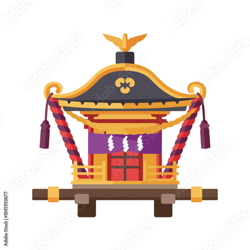 Showcases a vibrant mikoshi, perfect for cultural designs, japanese festivals, travel brochures, tourism websites, and educational materials on shinto traditions.