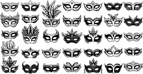 Collection of Intricate Black and White Venetian Masquerade Masks