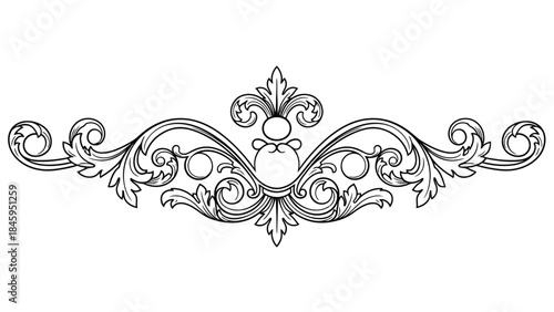 Elegant Vintage Ornamental Floral Scrollwork Border Element on Isolated White Background