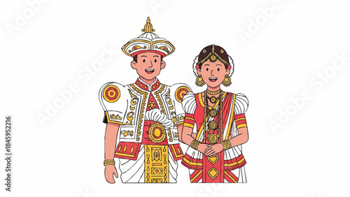 Traditional Asian Wedding Couple Illustration