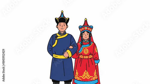 Traditional Asian Royal Couple Illustration