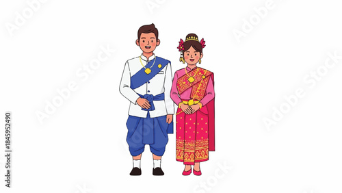 Traditional Thai couple in cultural attire standing together