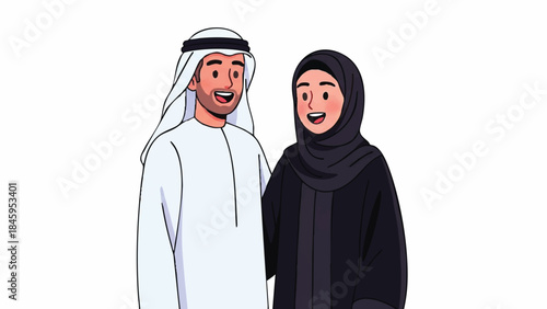 Happy Middle Eastern Couple in Traditional Attire Illustration