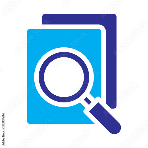 Two color style business icon of a document search representing audit.