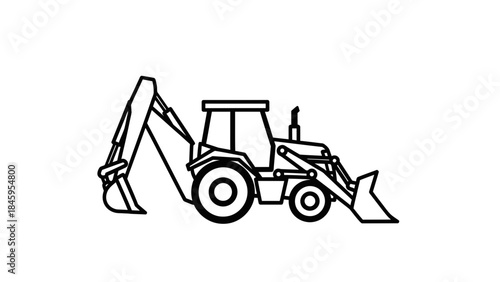 Backhoe loader construction vehicle outline illustration.