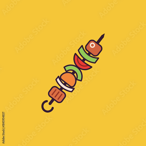 Cartoon Kebab Skewer with Meat and Vegetables Illustration.