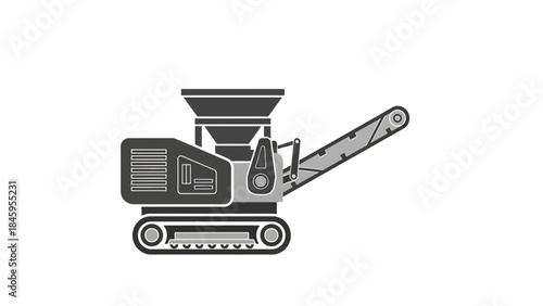 Mobile Crushing Plant with Conveyor Belt Flat Design Illustration.