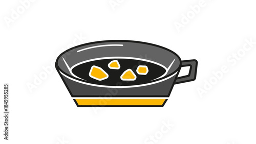Simple Graphic Illustration of a Bowl with Yellow Food Pieces.