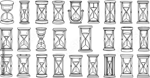 Hand-Drawn Collection of Diverse Hourglass Sand Timers