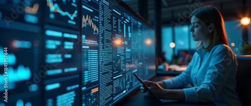 A professional businessman touches a virtual screen displaying marketing automation concepts, with ample copy space to emphasize digital strategy and customer journey elements.