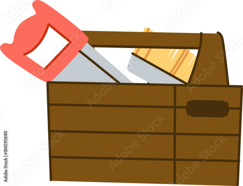 Toolbox With Hand Saw Cartoon
