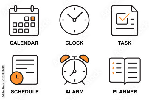 Time Management and Productivity Line Icons Pack for Business and Planning