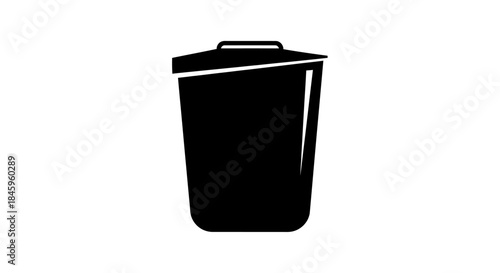 Black trash can with lid for waste disposal and garbage collection.
