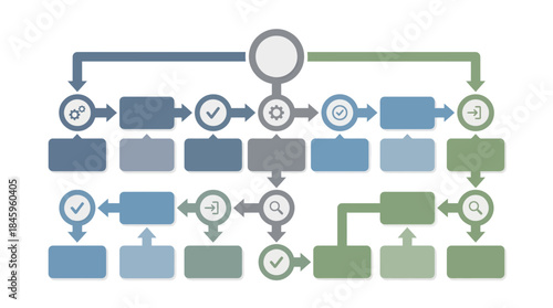 Business process workflow diagram with colorful flowchart