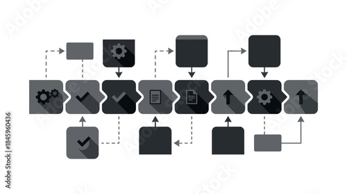 Business process workflow diagram with gears and arrows