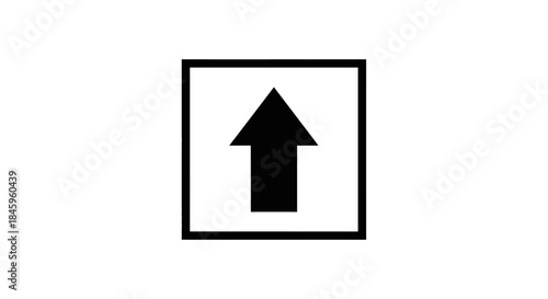 Black Up Arrow in White Square Icon Symbol.